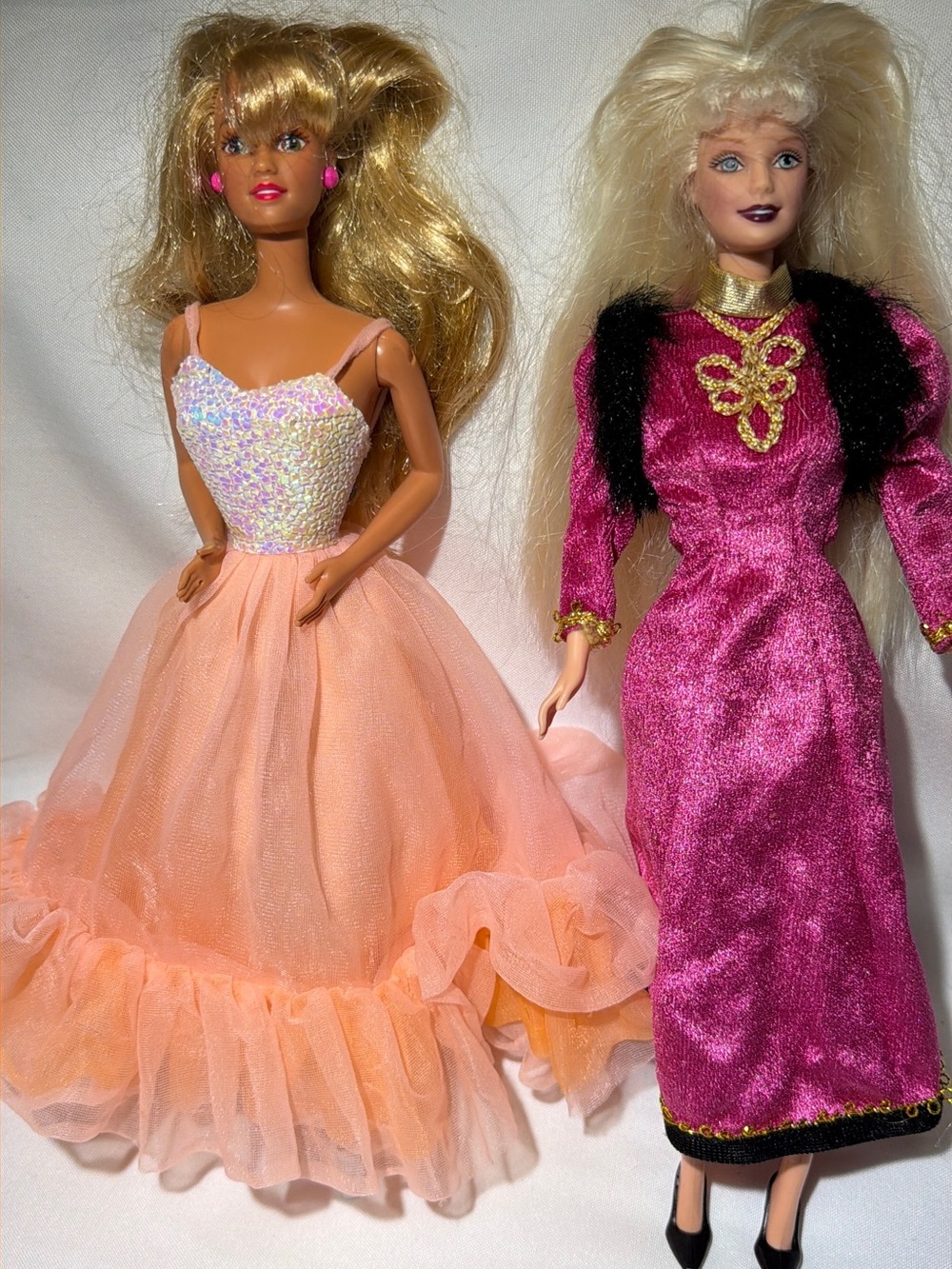 Barbie Peach Tulle Gown & Fuchsia Velvet Dress Dolls